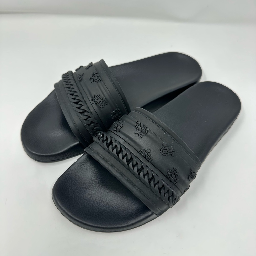 New in box! AMIRI Black Bandana Chain Mold Slides Size 10, 43